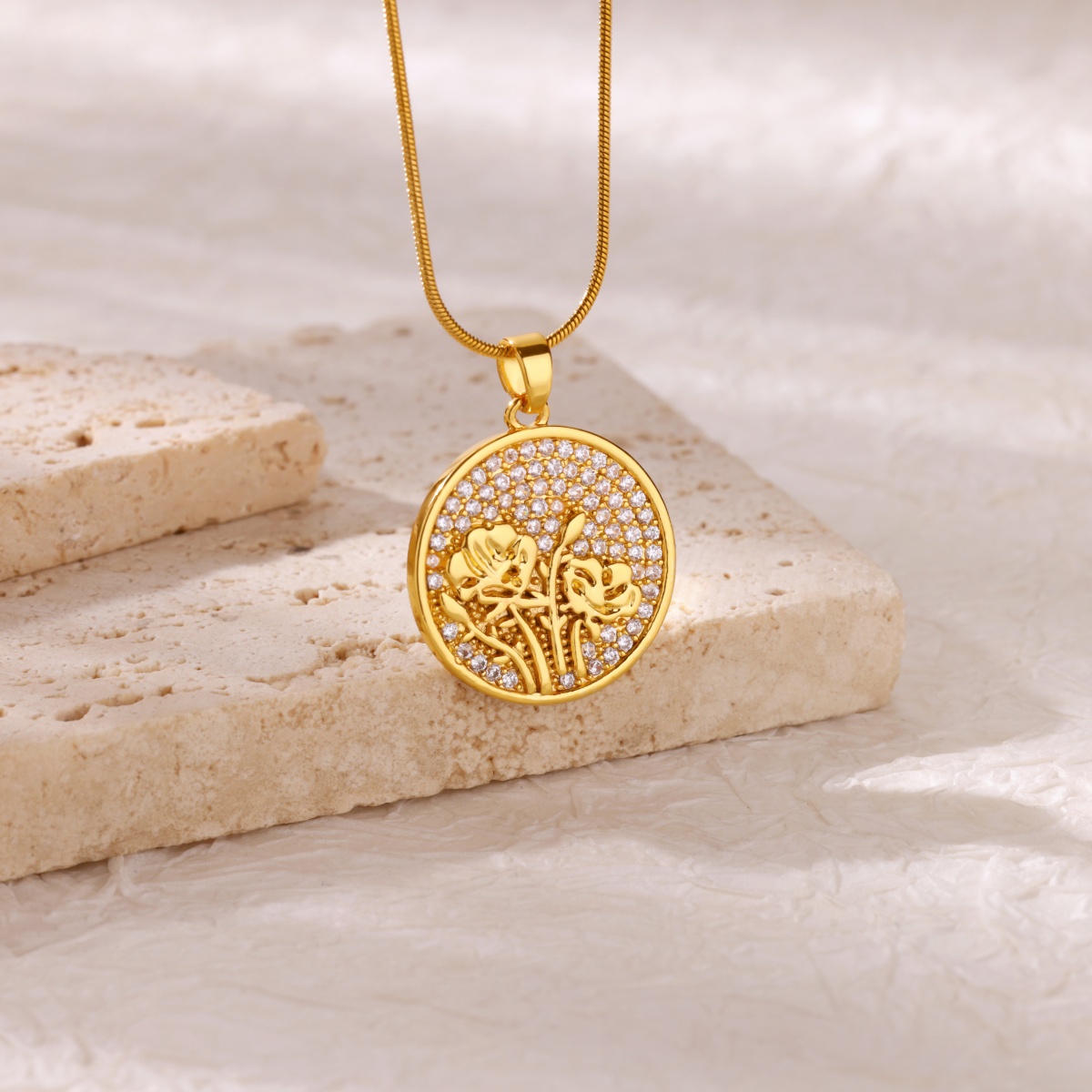 Birth Flower Necklace - Colliers en zircon pour femmes, couleur